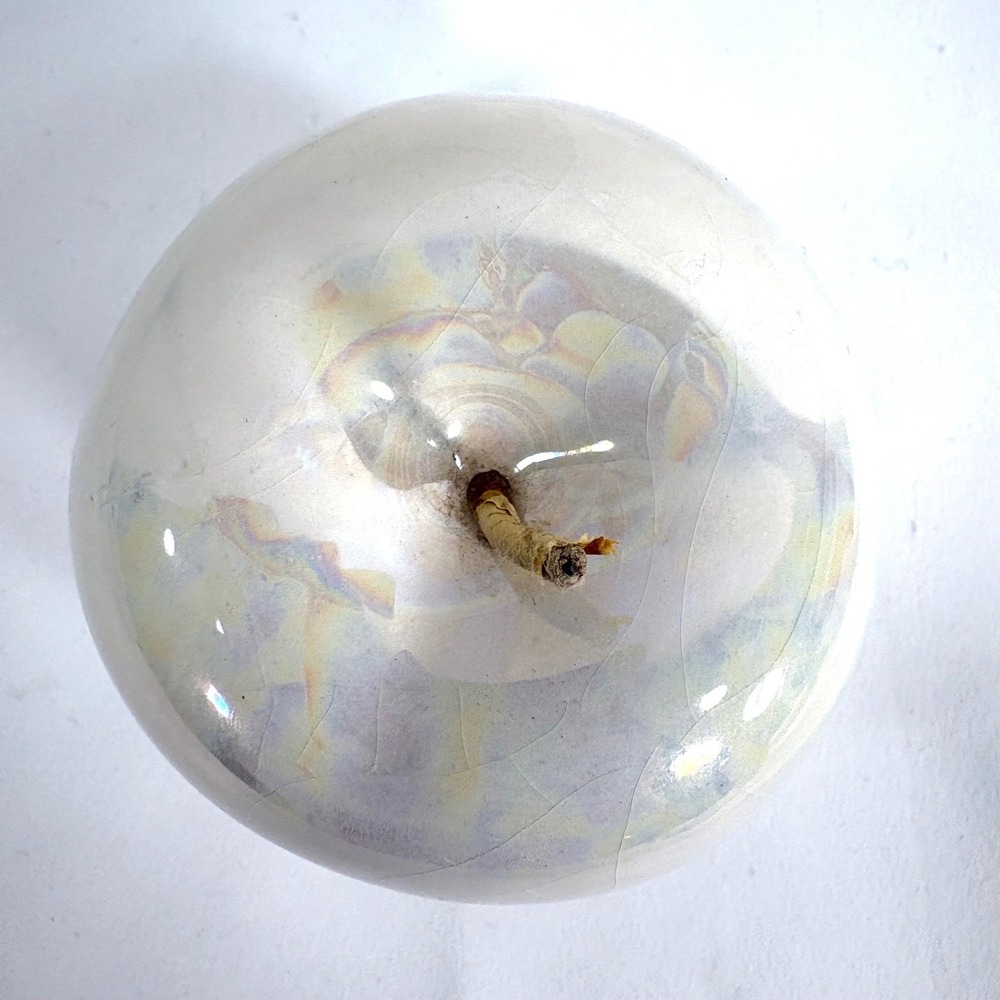Ceramic Apple White Iridescent Pearlescent  Glaze Decor Figurine - Picture 7 of 9